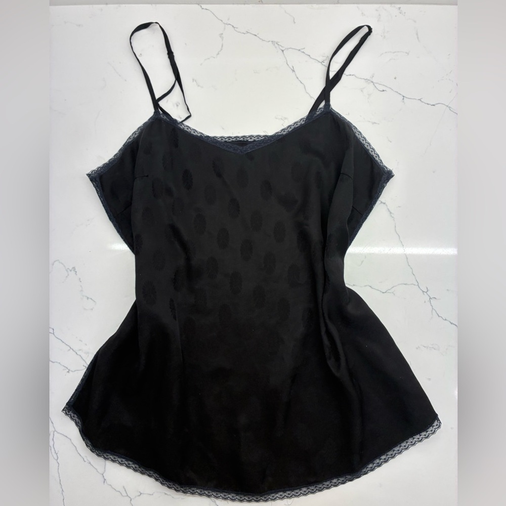 Zadig & Voltaire Black & Navy Satin Lace Trim Slip Top